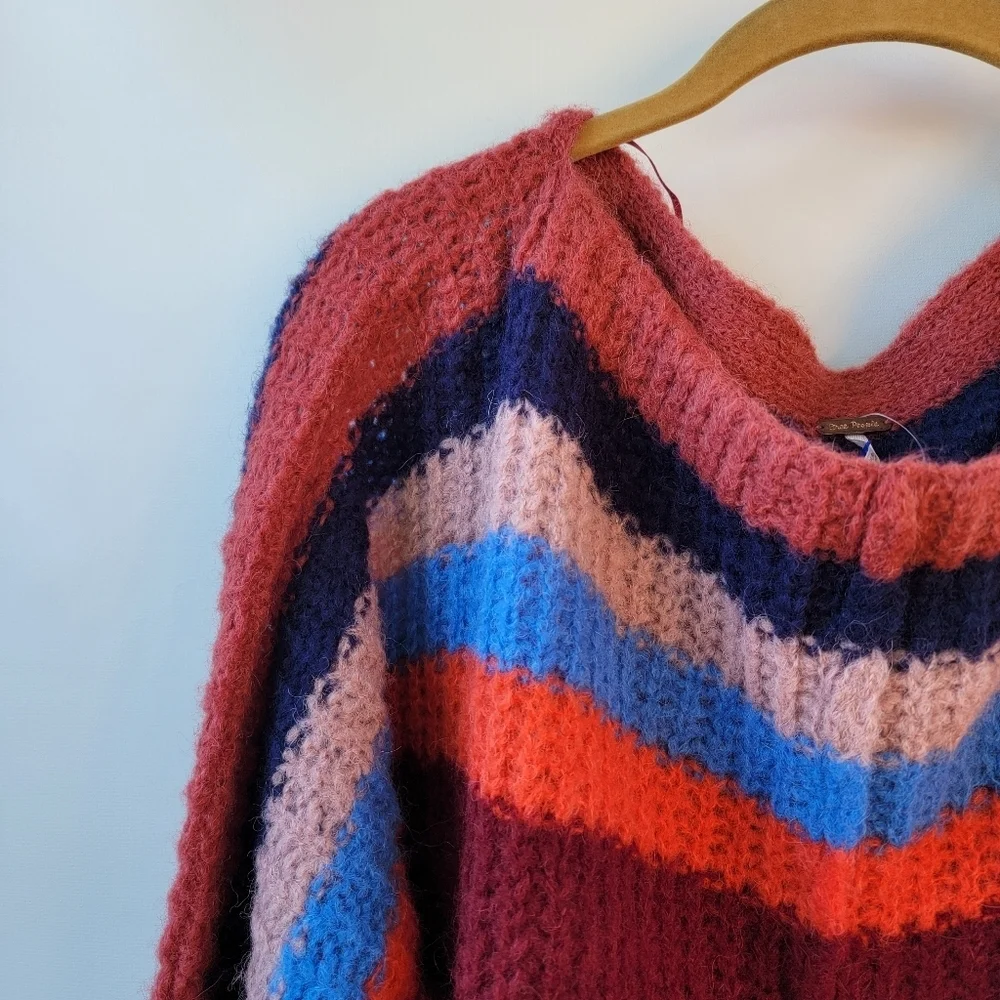 Free People New See the Rainbow Alpaca Striped Sweater Size XS Boho Scandi